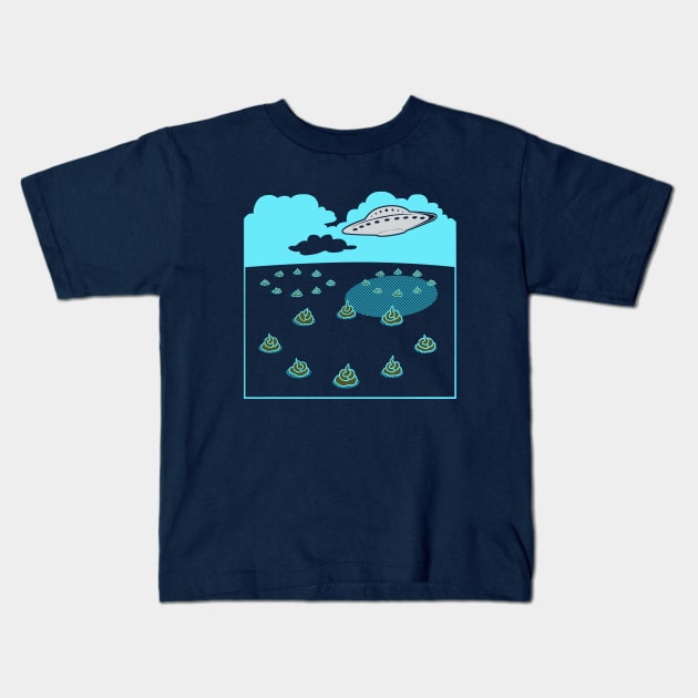 Funny Alien Ufo Flying Saucer Crop Circles Poop Kids T-Shirt by BoggsNicolas